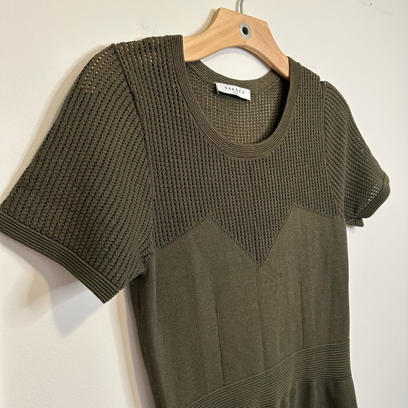 Sandro green olive rhapsody perforated fit and flare dress - Picture 5 of 12